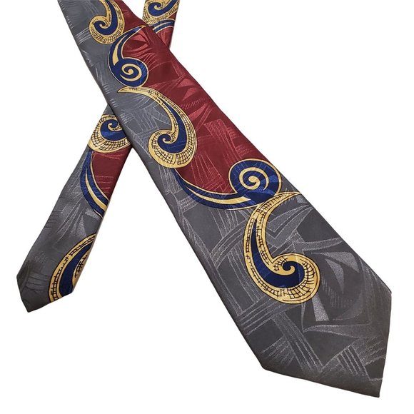Classic Collection by Van Heusen Grey Burgundy Blue Tan Swirl Tie Made in USA - Picture 2 of 4